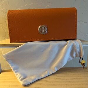 Tory Burch Orange Gold Logo Sunglasses Case Cream Fabric Bag NWOT